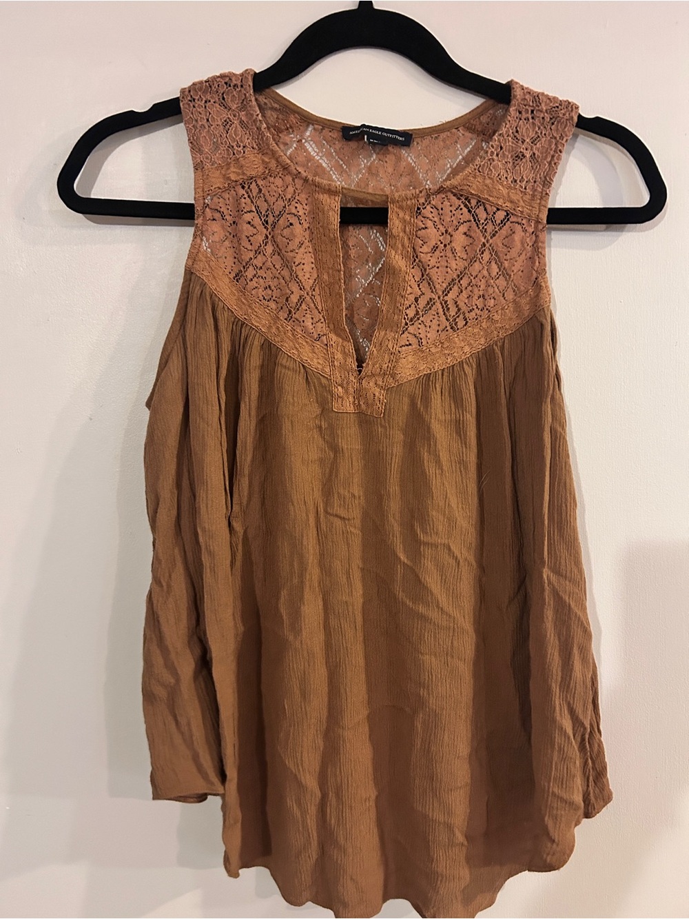 American Eagle Outfitters Lace Yoke Tank Top — Brown